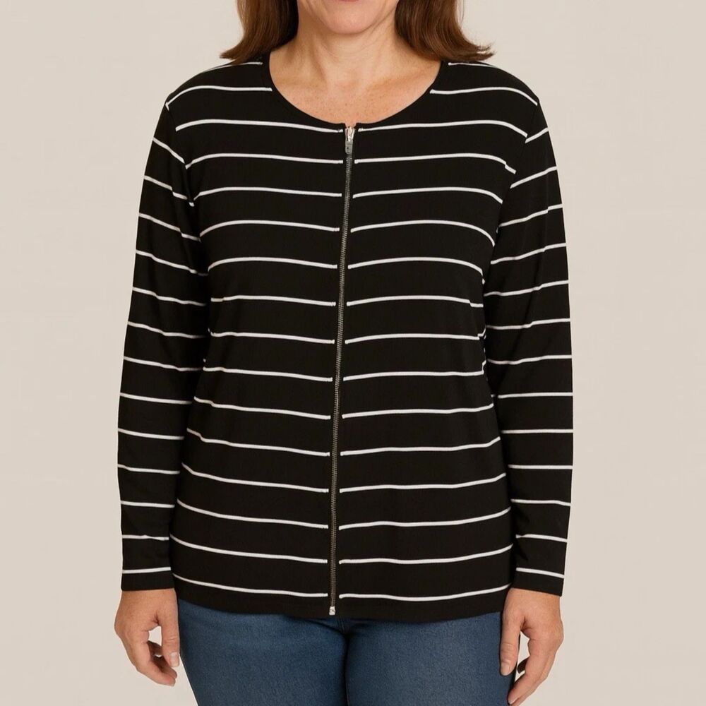Citiknits Jacket Womens XS Striped Liquid Knit Zip Up cardigan Slinky travel